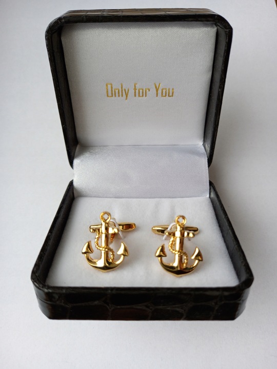 Złote spinki do mankietów Exciting Kotwica Marine Kapitańskie Żeglarskie