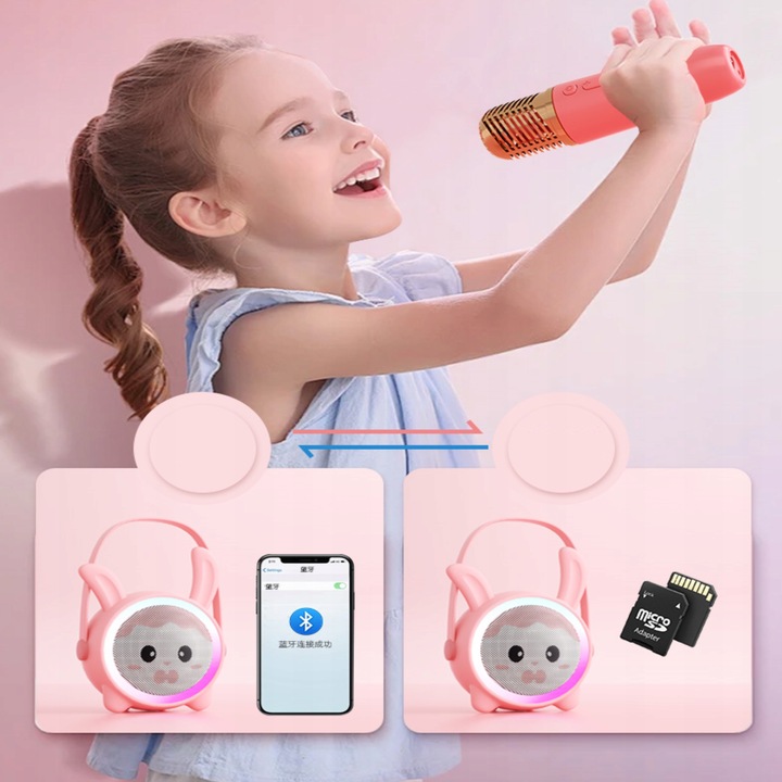 Bezprzewodowy Zestaw Karaoke Głośnik Bluetooth + 2 Mikrofony dla Dzieci RGB