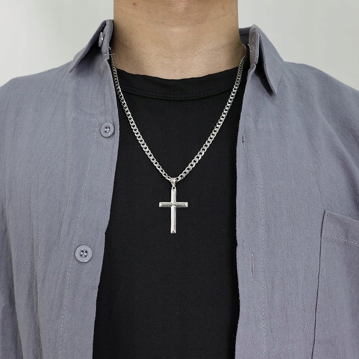 Srebrny ŁAŃCUSZEK Z KRZYŻYKIEM Krzyż WŁOSKI Łańcuch Naszyjnik + GRATIS