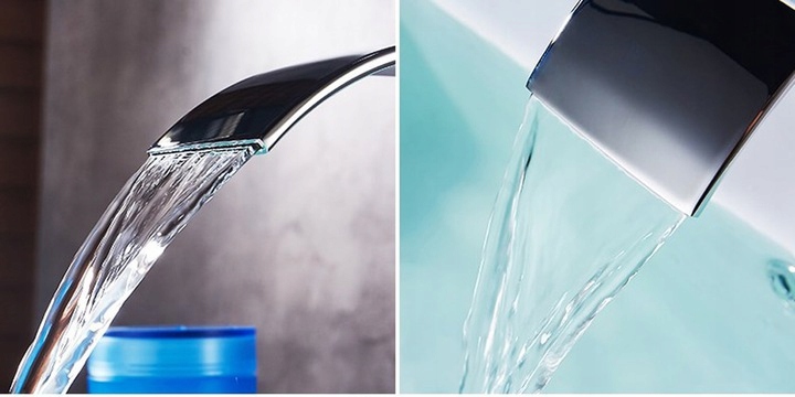 BATERIA UMYWALKOWA STOJĄCA WODOSPAD CUBIC ŁAZIENKOWA KRAN DO UMYWALKI CHROM