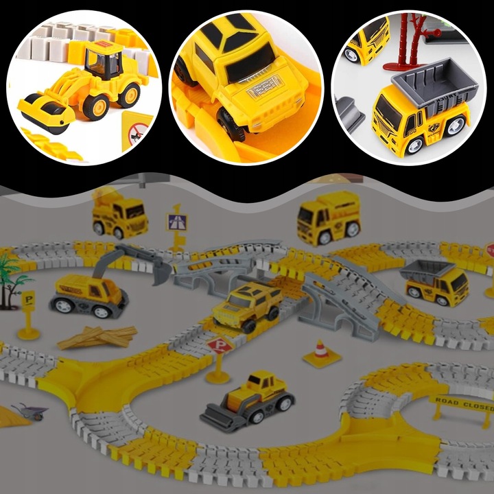 TOR SAMOCHODOWY WYŚCIGOWY DLA DZIECI POJAZDY BUDOWLANE NA PREZENT 255 EL.