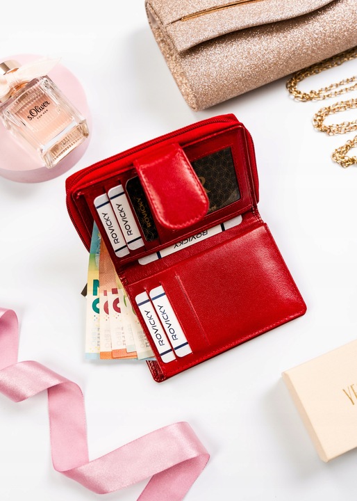 Portfel damski STOP RFID z mocnej skóry naturalnej mały pojemny ROVICKY