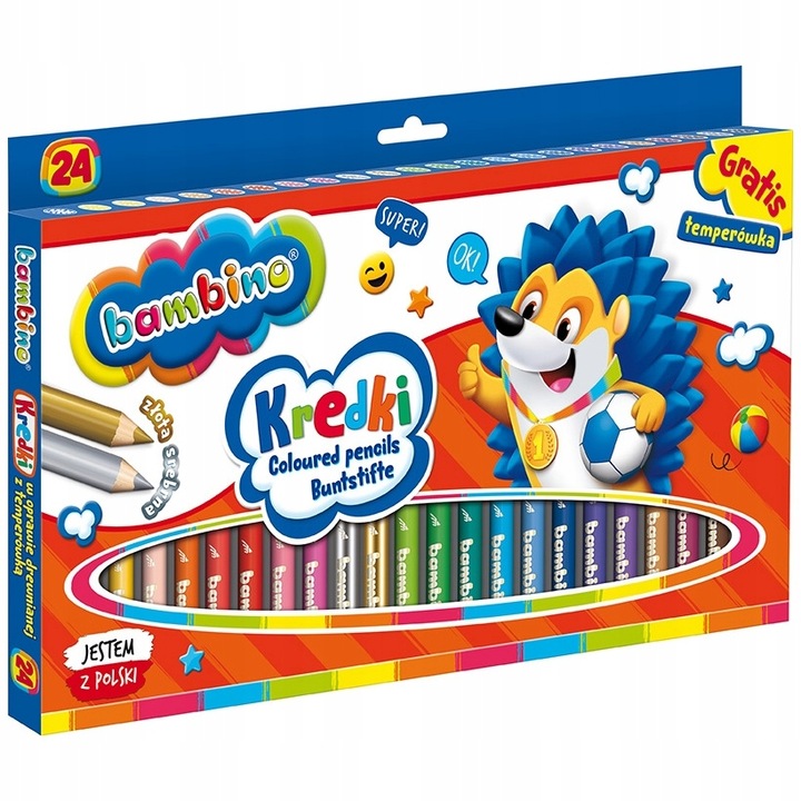 Bambino KREDKI 24 Z GLINKI KAOLINOWEJ, DREWNIANE, GRUBE +temperówka GRATIS