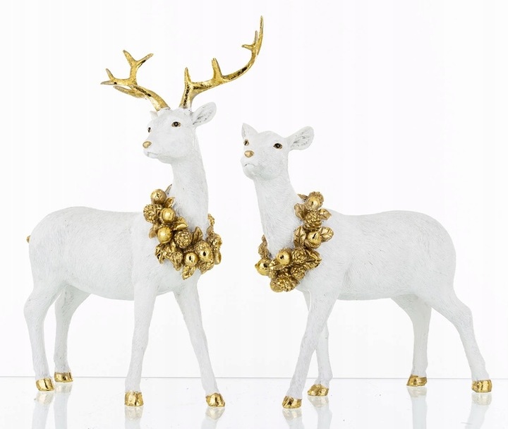 Figurka Jeleń Biała Świąteczna Dekoracyjna17x18x5cm i 22x17x8cm