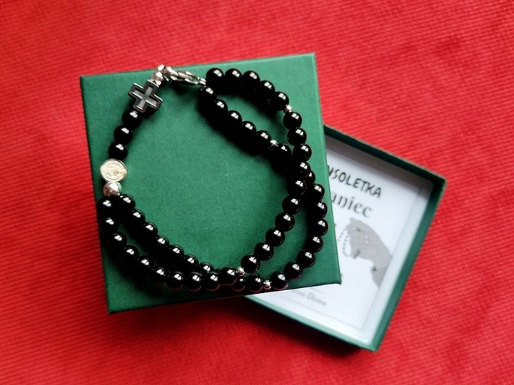 Bransoletka Męska RÓŻANIEC na rękę CAŁY PEŁNY z kamieni ONYKSU św.Benedykt