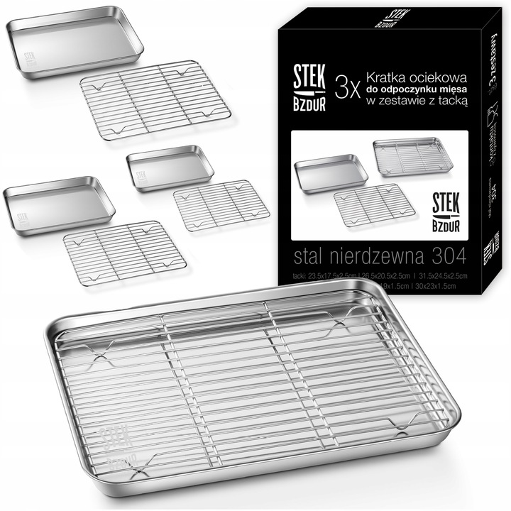 Zestaw 3x Kratka Ociekowa z Tacką do Odpoczynku Mięsa Pieczenia Chłodzenia