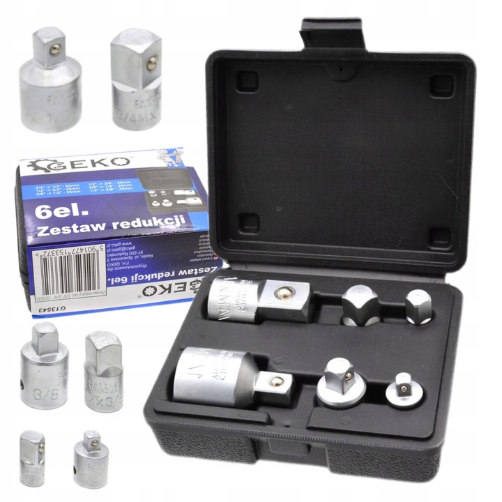 ZESTAW REDUKCJI CHROMOWANYCH NASADKI 1/4 1/2 3/4 3/8 6EL ADAPTERÓW G13543