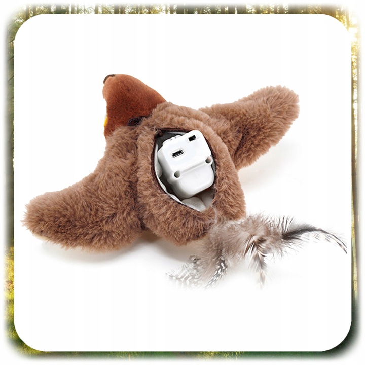 INTERAKTYWNA ZABAWKA DLA KOTA PLUSZOWY PTASZEK PTAK RUCH DŹWIĘK +KOCIMIĘTKA