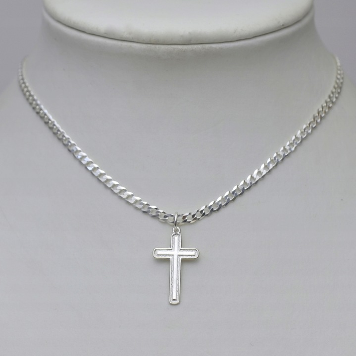 Łańcuszek srebrny 55cm Pancerka + Krzyżyk + GRATIS
