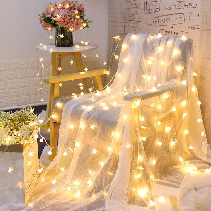 LAMPKI CHOINKOWE GWIAZDKI 80 LED - BIAŁE CIEPŁE LAMPKI NA CHOINKĘ ŚWIĘTA