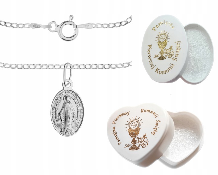 SREBRNY KOMPLET KOMUNIJNY ŁAŃCUSZEK MEDALIK KOMUNIA CHRZEST 45CM SREBRO 925