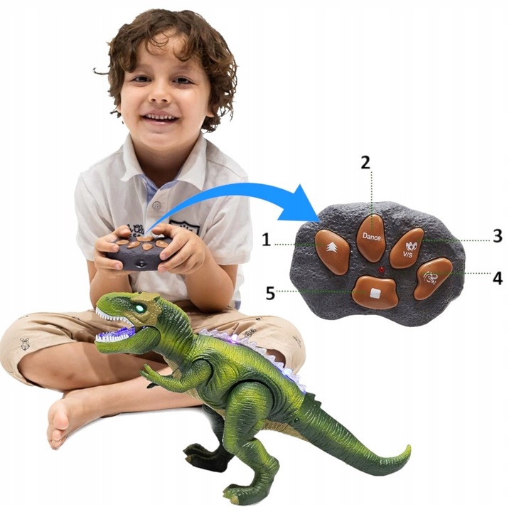 DUŻY DINOZAUR TYRANOZAUR ZDALNIE STEROWANY ROBOT LED CHODZI RYCZY + BATERIE