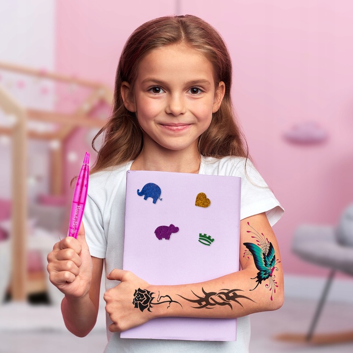 ZESTAW DO ROBIENIA TATUAŻY DUŻY BROKATOWE TATUAŻE ZMYWALNE SZABLONY DIY