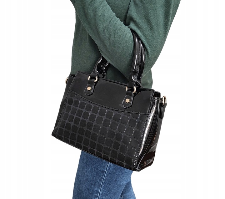 Torebka CZARNA Zestaw 3w1 Damska KLASYCZNA Lakierowana Prezent