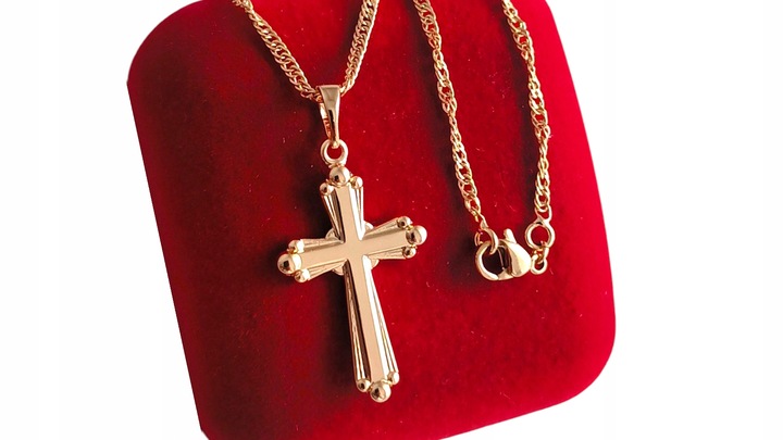 złoty łańcuszek krzyżyk na komunię na chrzest medalik komunijny + PUDEŁKO