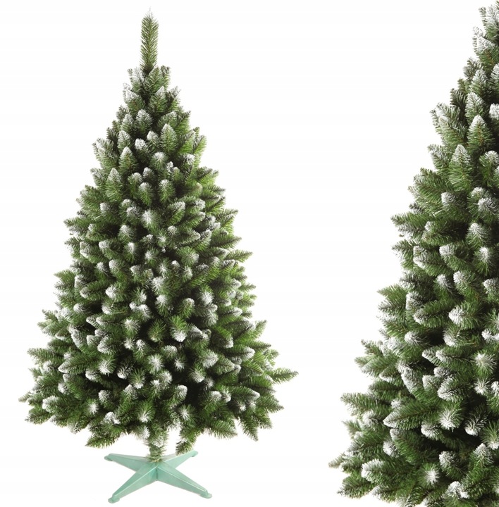 CHOINKA SZTUCZNA ZIELONA JODŁA Z BIAŁYMI KOŃCAMI 180 cm GĘSTA + STOJAK