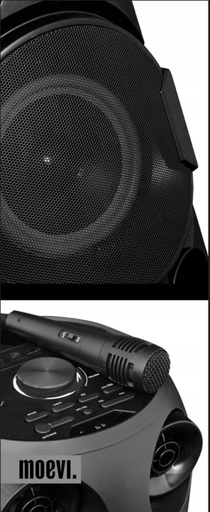 Moevi Duży głośnik 70 W przenośny, kolumna karaoke z mikrofonem, 63 cm