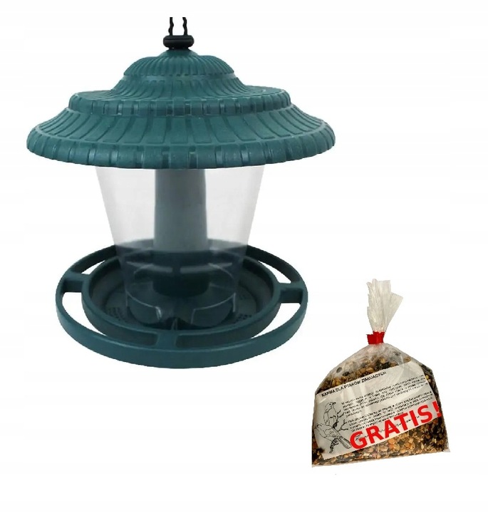 KARMNIK DLA PTAKÓW ZIMUJĄCYCH WISZĄCY BUDKA DOMEK ZIELONY + KARMA GRATIS