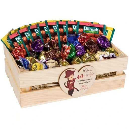 Kosz prezentowy PREZENT na URODZINY 30 40 50 odejście z PRACY Ślub Dilmah