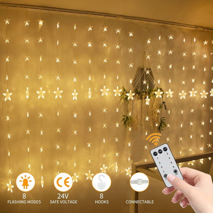 Kurtyny gwiazdowe 144 Łańcuchy świetlne LED na okno z zdalnym timerem