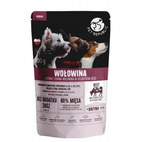 MOKRA KARMA DLA PSA Kawałki mięsa w sosie MIX smaków PETREPUBLIC 20x 100g