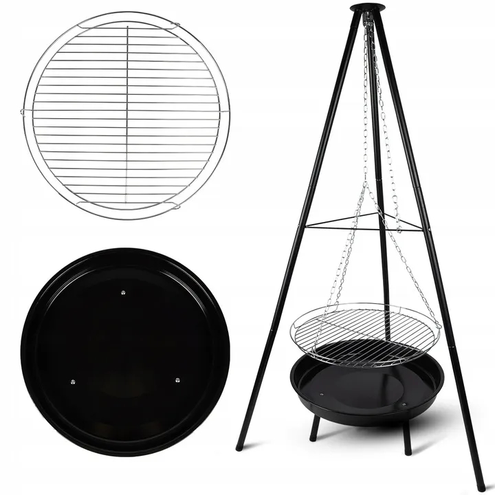 Grill Ogrodowy Wiszący Trójnóg Węglowy Palenisko Ruszt 55 cm BBQ Regulowany