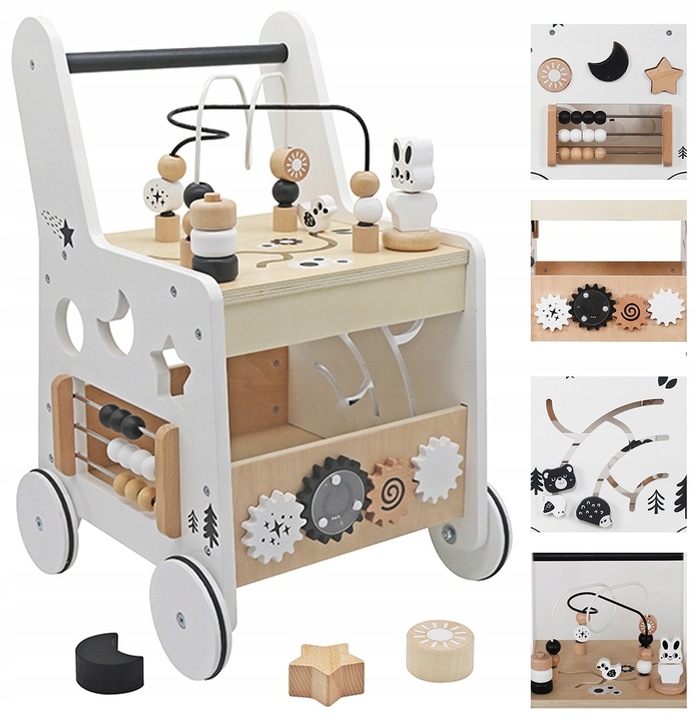 CHODZIK DREWNIANY PCHACZ KOSTKA EDUKACYJNA 6w1 SORTER LICZYDŁO STOLIK EDU