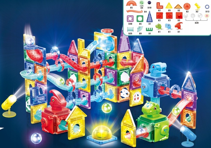 KLOCKI MAGNETYCZNE 178el TOR KULKOWY KULODROM ŚWIECĄCY 129A-1 + GRATIS