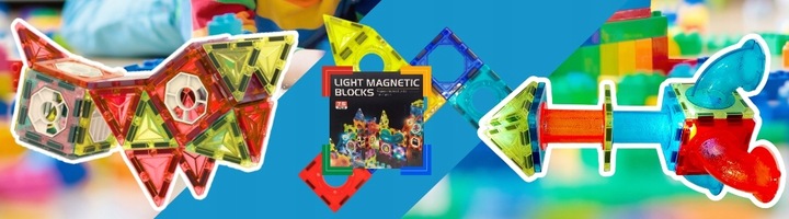 KLOCKI MAGNETYCZNE DUŻE 75 el Konstrukcyjne Świecące Dla Dzieci TOR KULKOWY