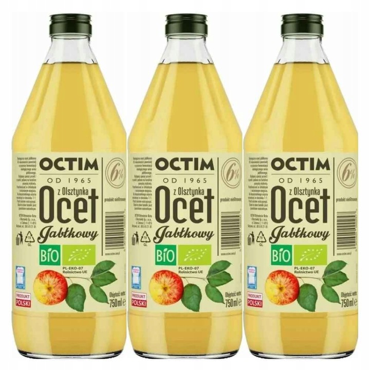 3 x Polski Ocet Jabłkowy 6% Niefiltrowany Niepasteryzowany Bio 750 ml - Oc