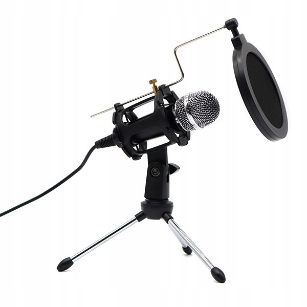 MIKROFON ZE STATYWEM STOJAKIEM DO NAGRYWANIA STUDYJNY YOUTUBE GAMING