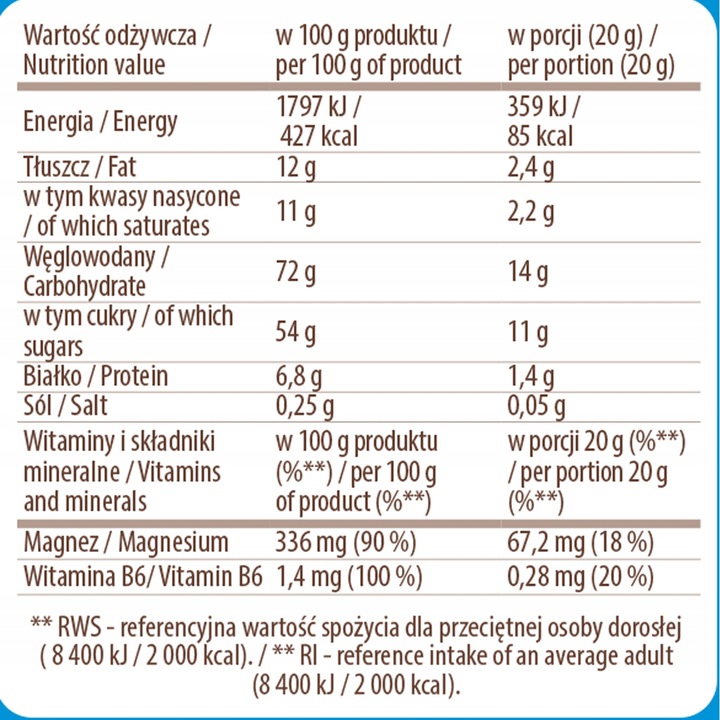 Napój Kawowy Kawa Cappuccino z Pianką Magnez + Witamina B6 800g Mokate