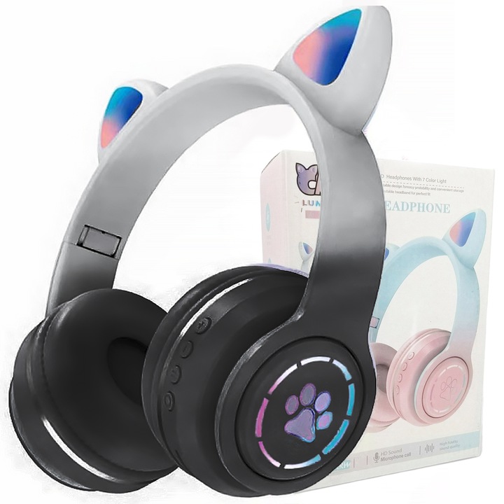 SŁUCHAWKI BEZPRZEWODOWE DLA DZIECI KOCIE USZY SLUCHAWKI DLA DZIEWCZYNKI