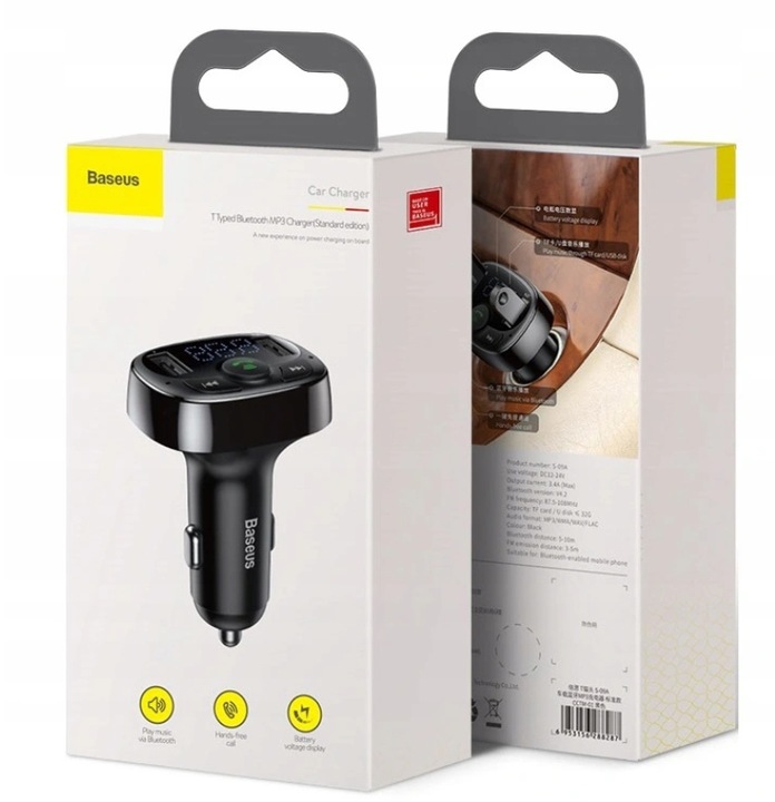 BASEUS TRANSMITER ADAPTER ŁADOWARKA BLUETOOTH FM MICRO SD DO AUTA