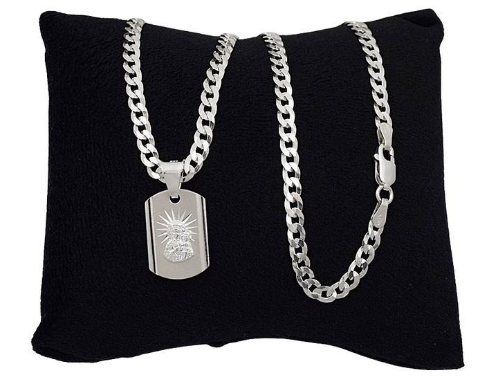 Łańcuszek Srebrny Diamentowany 3,80 mm z Medalikiem pr 925 Grawer Gratis