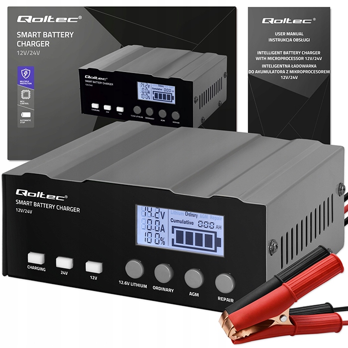 Prostownik SAMOCHODOWY AUTOMAT Z FUNKCJĄ NAPRAWY AKUMULATORÓW 12V 24V 12A