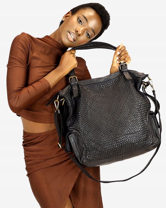 Skórzana torebka shopper z regulowanymi rączkami