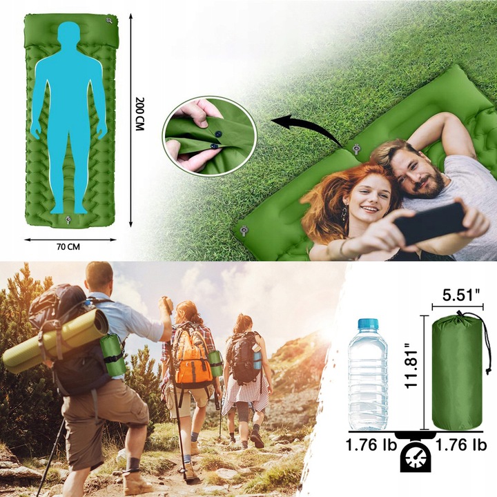 MATA SAMOPOMPUJĄCA KARIMATA 200x70x8CM Z PODUSZKĄ