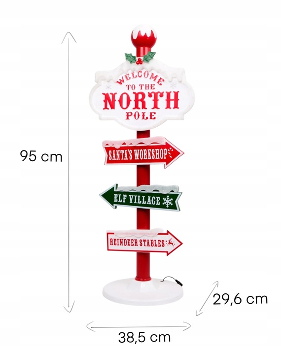 Dekoracja Świąteczna Słup Drogowskaz LED Lampki Oświetlenie Zewn/Wewn 95cm