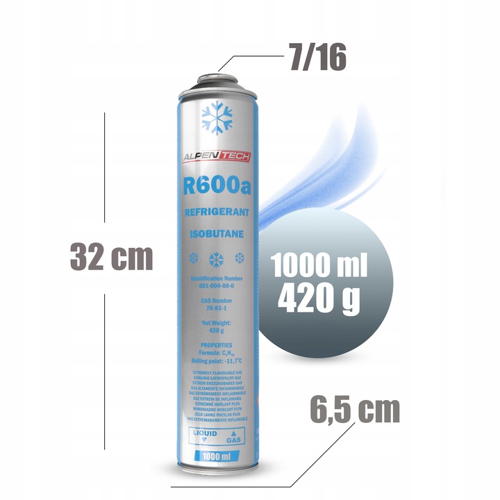Czynnik chłodniczy klimatyzacji lodówki R600a 1000ml 420g + x 6