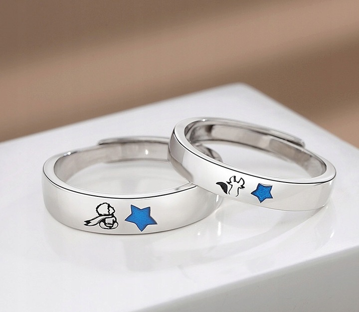 Pierścionki srebrne mały książę i lis regulowane