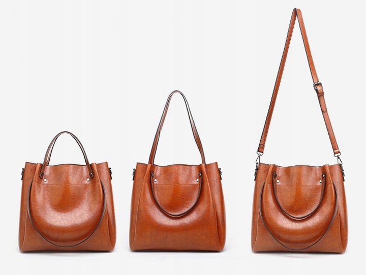 TOREBKA DAMSKA NA RAMIĘ SKÓRZANA TORBA CZARNY DO RĘKI SHOPPER PASEK