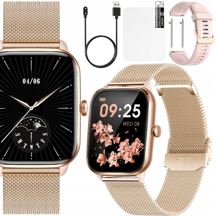 SMARTWATCH ZEGAREK DAMSKI ROZMOWY MENU PL PULS SPORT 2 PASKI SMART WATCH