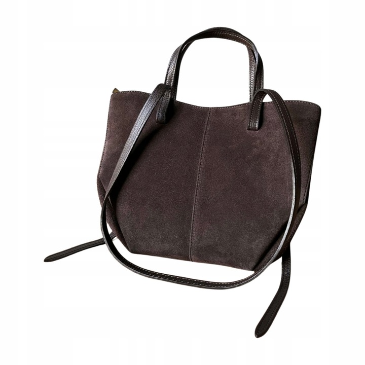 Czekoladowa zamszowa torebka brązowa shopper ZAMSZ NATURALNY łódka