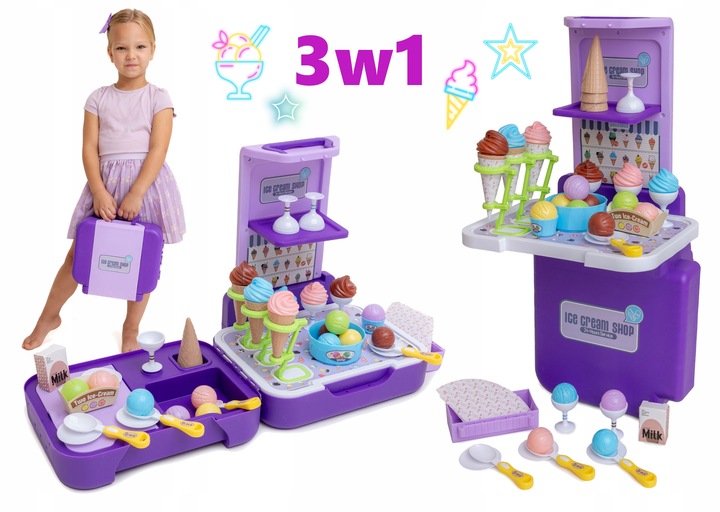 LODZIARNIA CUKIERNIA Zestaw w walizce 3w1 lody sklep kuchnia budka z lodami