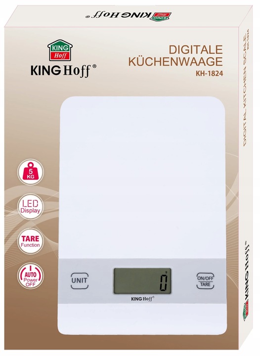 Waga Kuchenna Elektroniczna Prcyzyjna BIAŁA 1g / 5kg Cyfrowa KING Hoff