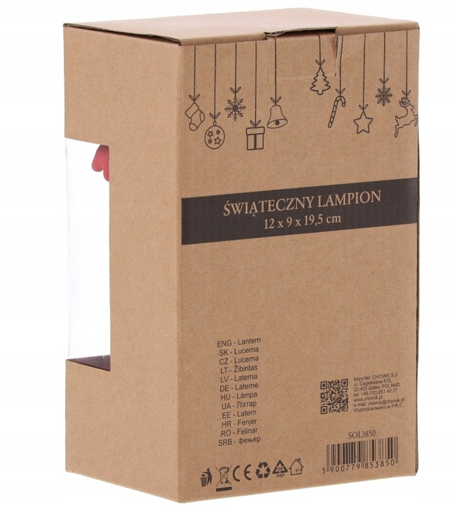 LAMPION ŚWIĄTECZNY Z WKŁADEM LED POZYTYWKA DOMEK CZERWONY 12 x 9 x 19,5 CM