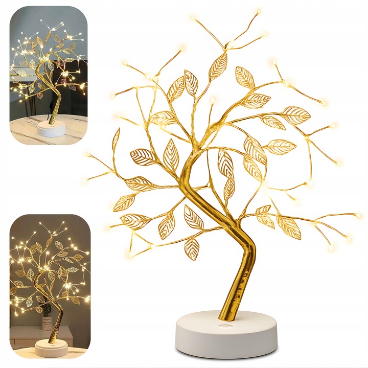 DRZEWKO LAMPKA BONSAI LED 50 CM ZŁOTE LISTKI LIŚCIE ŚWIECĄCE USB OZDOBA