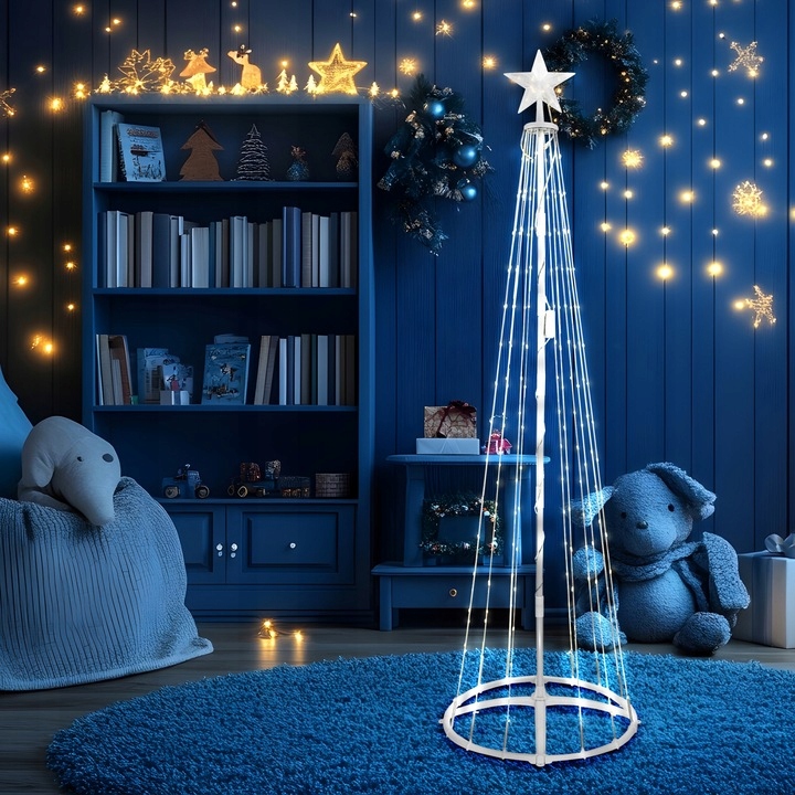 ŚWIĄTECZNA CHOINKA LED ZE STELAŻEM 180 CM LAMPKI NA ŚWIĘTA BIAŁE CIEPŁE