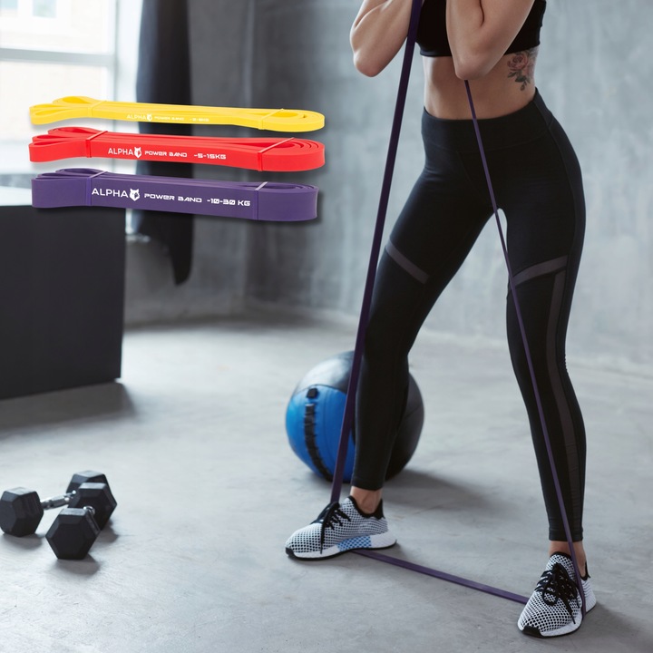 Zestaw 3 Gum Oporowych do Ćwiczeń z Uchwytem Gratis - Power Band ALPHA